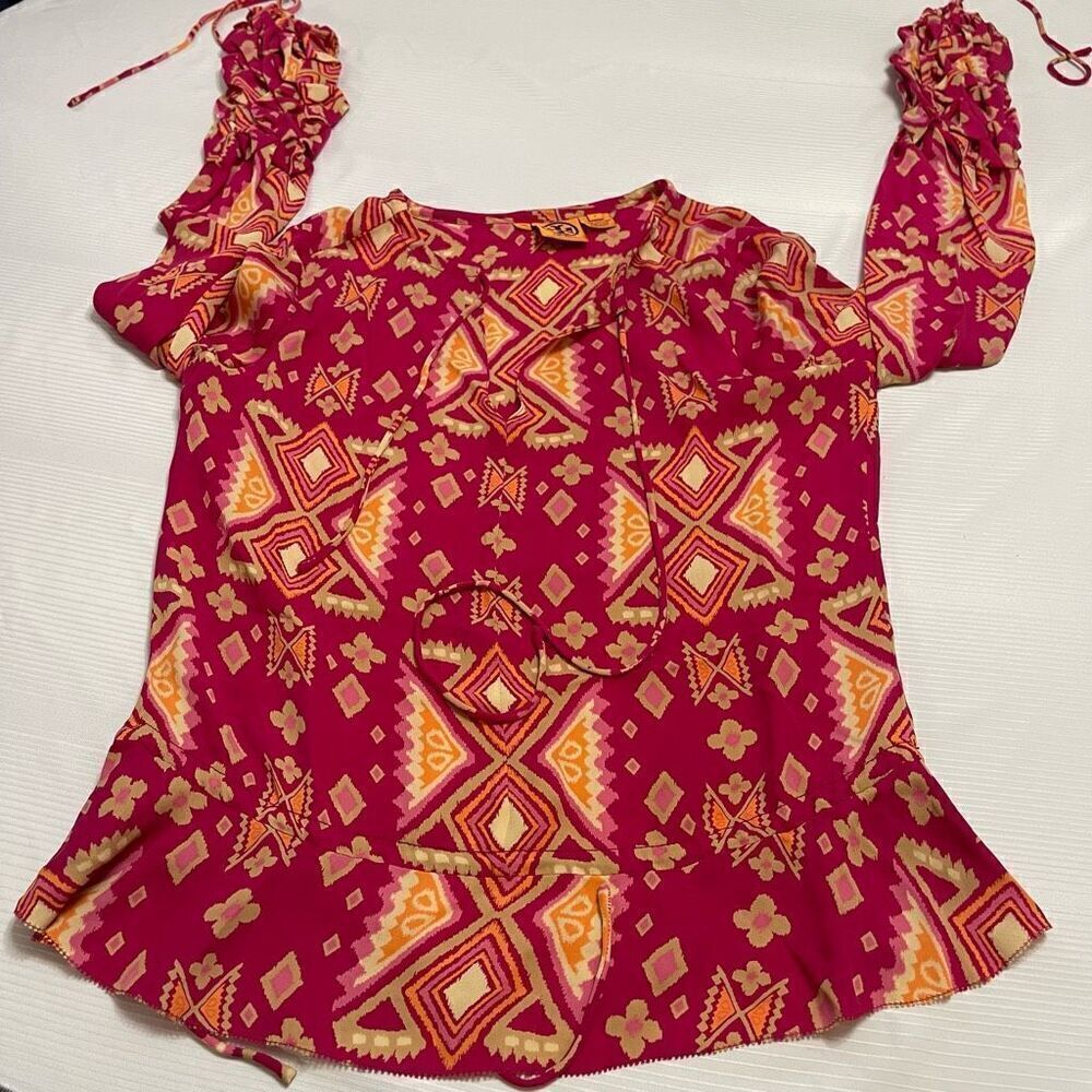 Tory Burch Silk Bohemian Floral Print Top Size 8